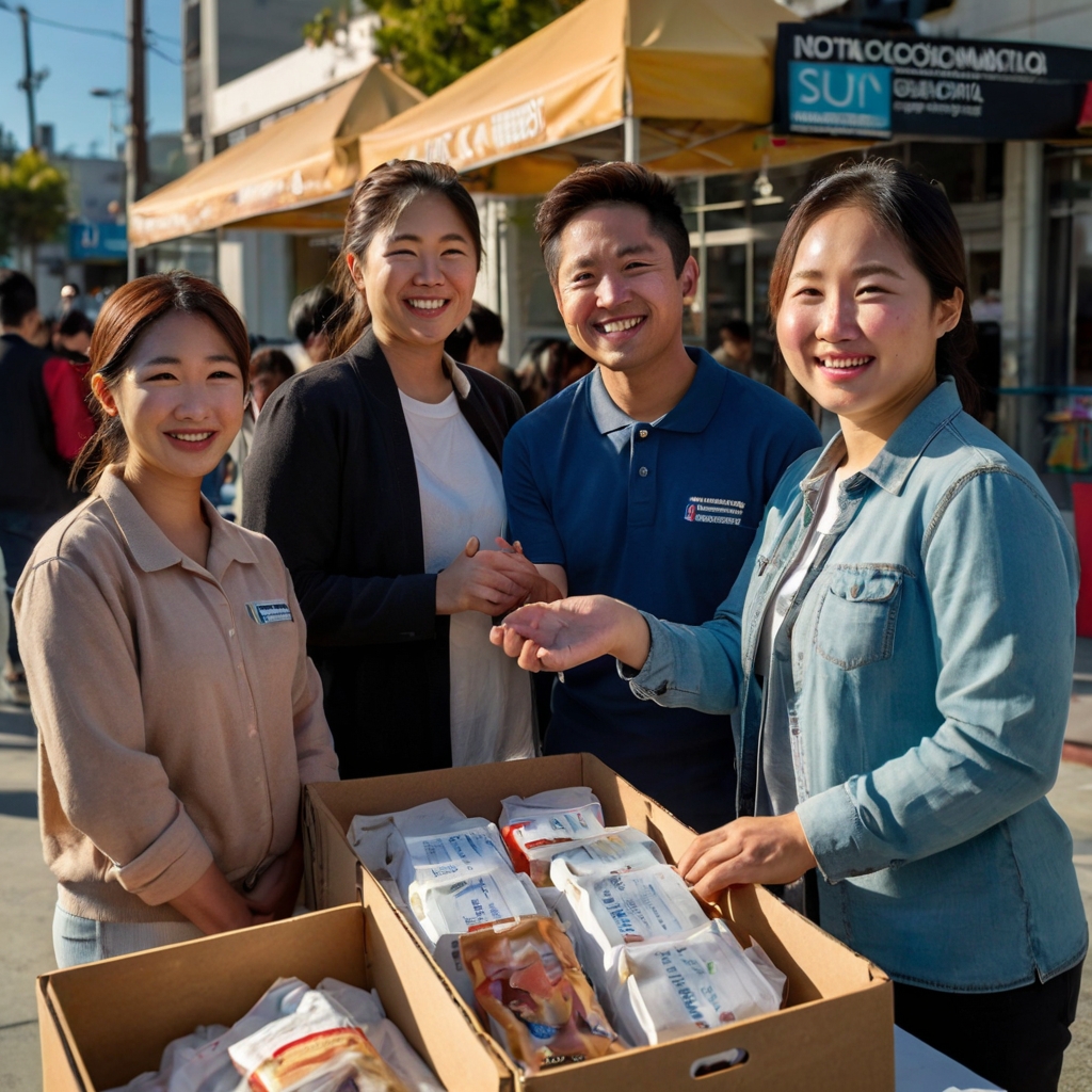 Volunteers at a donation booth.